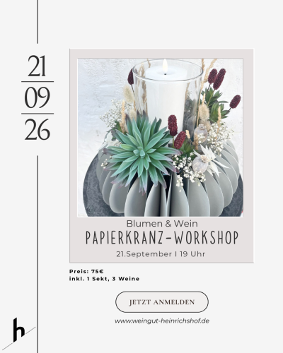 Kreativabend: PAPIERKRANZ - WORKSHOP Montag, 21.09.2026 19:00